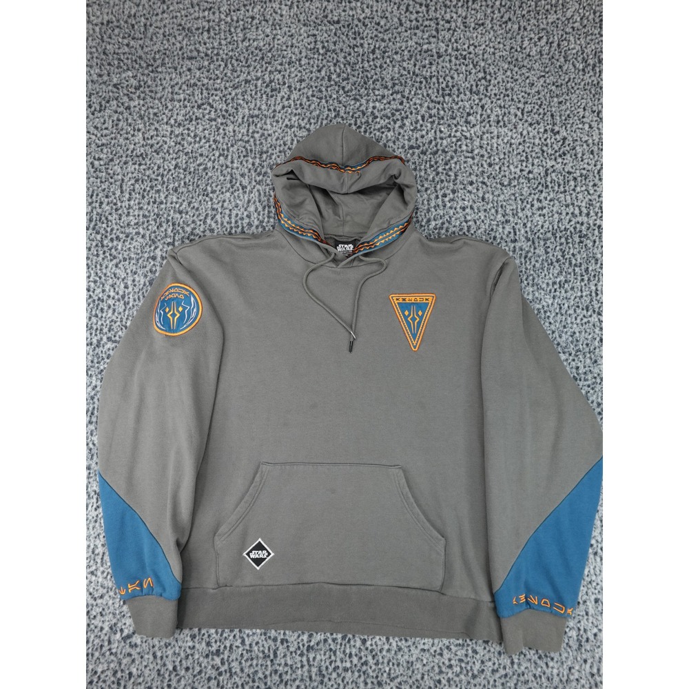 Star Wars Ahsoka Tano Hoodie Mens XL Grey Teal Fulcrum Embroidery Pullover